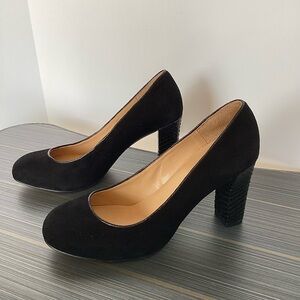 Talbots Black Brazilian Suede Leather Pump Round Toe Snakeskin Heels New 6M $129